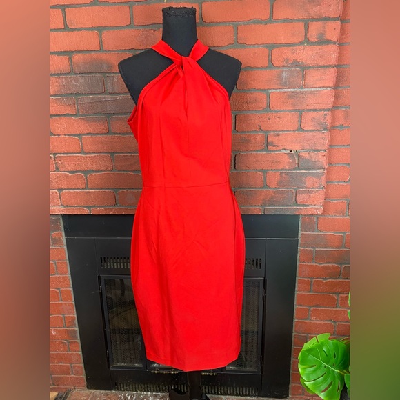 Taylor Women's Red Knot‎ Neck Sheath Halter Exposed Zip Back Dress Size 10 - Picture 1 of 9